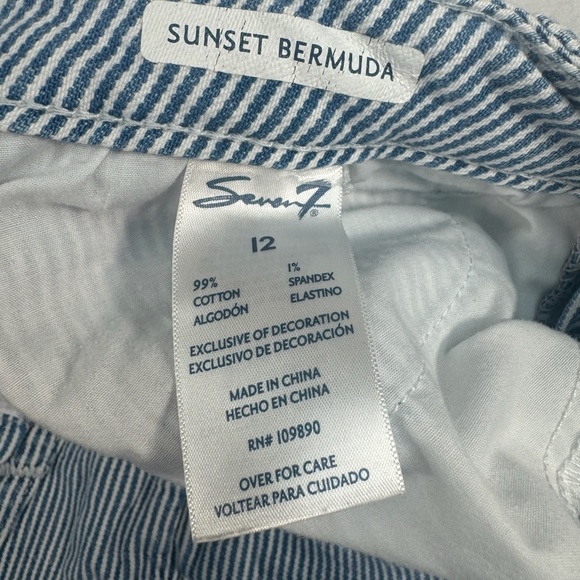 Seven 7 Sunset Bermuda Shorts Womens Size 12 White Blue Stripe High Rise - Picture 4 of 10
